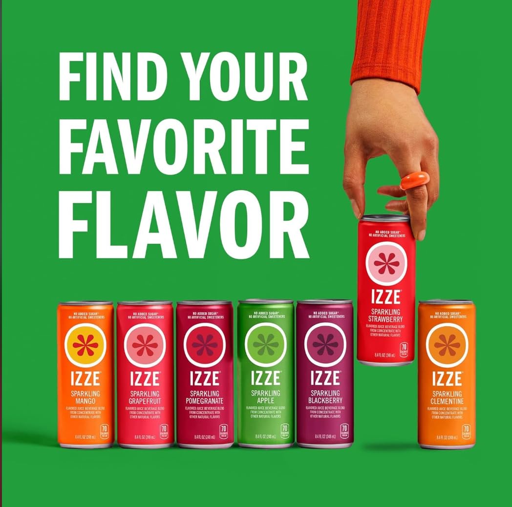 IZZE Sparkling Juice Beverage Blend, Watermelon, No Sugar Added, 8.4 FL OZ, 24 Cans