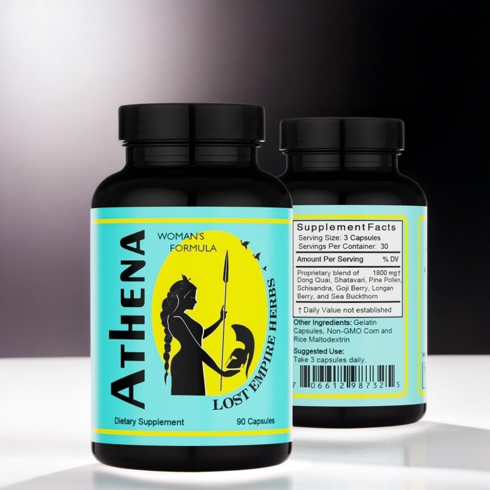 Athena Woman’s Formula | Dong Quai, Shatavari, Pine Pollen, Schisandra, Goji, Seabuckthorn, Longan Herbal Blend for Women | 90 Count - 30 Day Supply