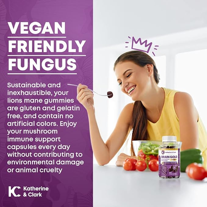Brain Gold - Super Mushroom Gummies Aid Immune Support - Lions Mane Mushroom Supplement Natural Raspberry Flavor - Daily Reishi Mushroom Capsules Support Well-Being Mushroom Complex