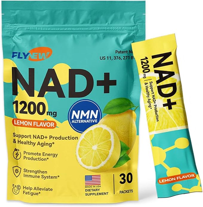 NAD Supplement, NAD Supplement w/ PQQ, HA, VC, VE, NAD+ Supplements Support Healthy Aging, Stamina, Cellular Health & Energy for Women Men, Liposomal ≥50% Absorption , Non-GMO, 30 Packs, Lemon Flavor