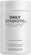 Codeage Daily Synbiotic Supplement - Prebiotics, Lactobacillus & Bifidobacterium Probiotics, L-Glutamine, Zinc L-Carnosine, DGL, Synbiotic Probiotic, BioPerine - Shelf-Stable - 30 Capsules