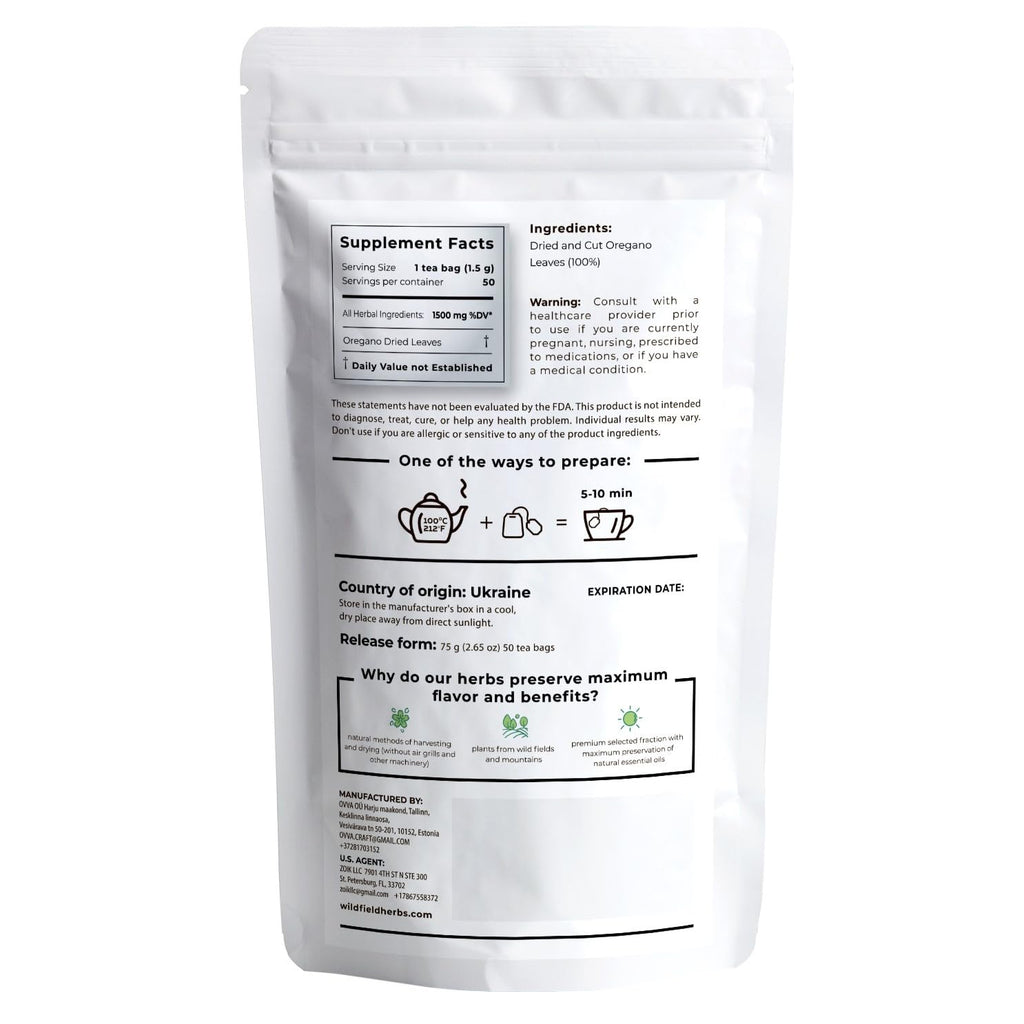50 Bags Oregano Tea Dried Oregano Leaves Herbal Tea Bag (Origanum Vulgare L.) - 50 Count 1.5g Bags Dry Égano Leaf Herb