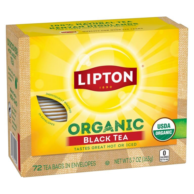 Lipton Organic Black Tea Bags, Hot or Iced Caffeine Tea, 360 Total Bags (72ct - Pack of 5)