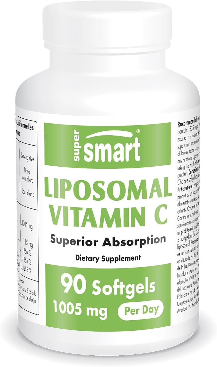 Supersmart Liposomal Vitamin C 1005mg per Day (High Absorbption) - Patented Vitamin C Supplement - Collagen Production | Non-GMO & Gluten Free - 90 Softgels