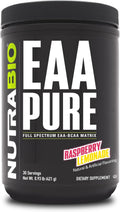 NutraBio – EAA Pure – 9 Amino Acids – Muscle Repair and Recovery, 30 Servings, Raspberry Lemonade – Pre or Post Workout – All Day Recovery