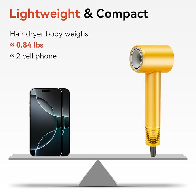 Ionic Hair Dryer, 500M Negative Ions UP 160,000 RPM High-Speed Brushless Blow Dryer for Frizz-Free Shine, Fast Drying Intelligent Thermo-Control, Lightweight Dryer with Magnetic Nozzle