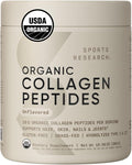 Sports Research Organic Collagen Peptides - Hydrolyzed Type I & III Collagen Protein Powder Made Sustainably from Grass-Fed Cows - Unflavored - 30 Servings