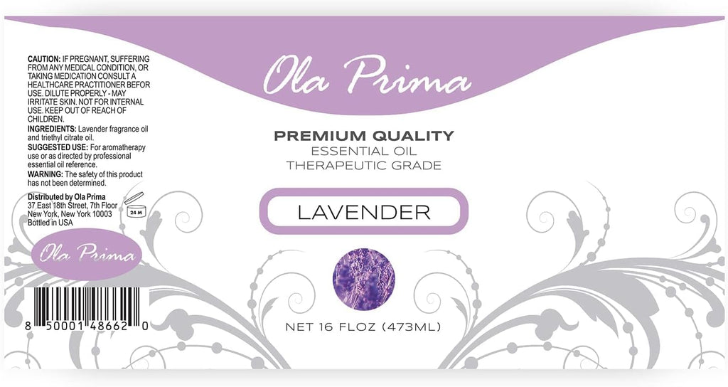 Ola Prima Oils Lavender Essential Oil (16oz Bulk) for Aromatherapy Diffuser, Candle Making & Stress – Therapeutic Grade Aromatherapy Oil