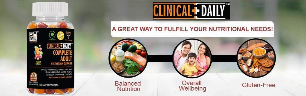 Clinical Daily Complete Daily Multivitamin Gummy for Women, Men, Teens, or Seniors. Contains Vitamins A, E, C, and B Complex from Superfood Fruits & Vegetables. 60 Vegetarian, Gluten Free Gummies