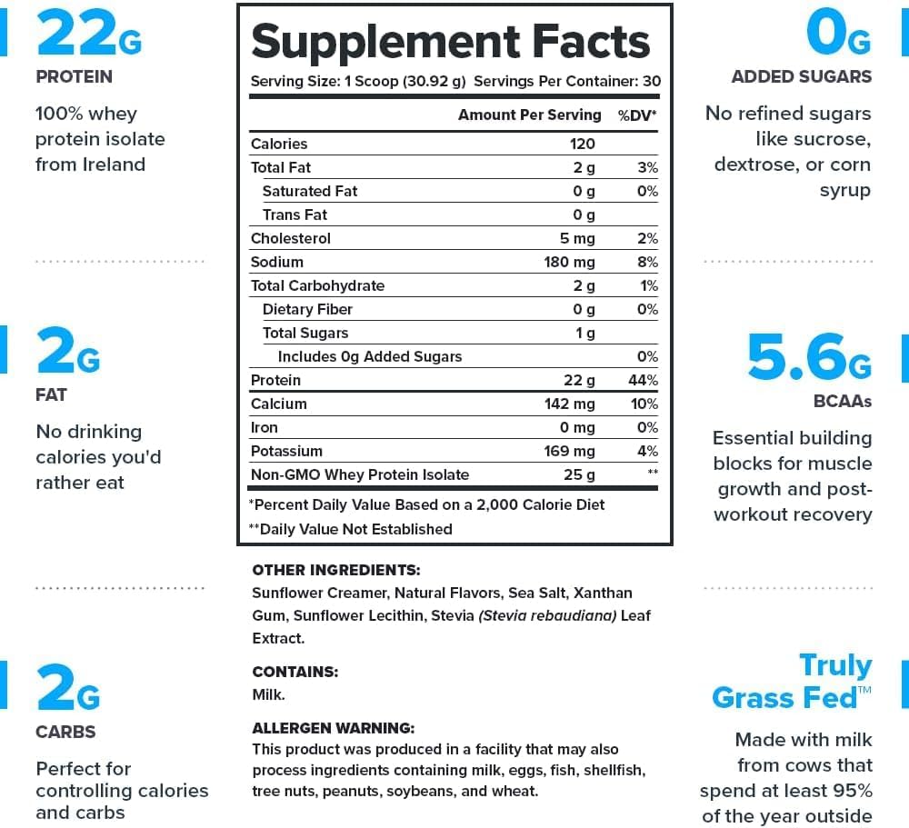 LEGION Whey+ Protein Whey Isolate from Grass Fed Cows - Whey Protein Isolate Powder Low Calorie, Non-GMO, Sugar Free, Lactose and Gluten Free, All Natural Protein Powder for Men & Women, 30 Servings