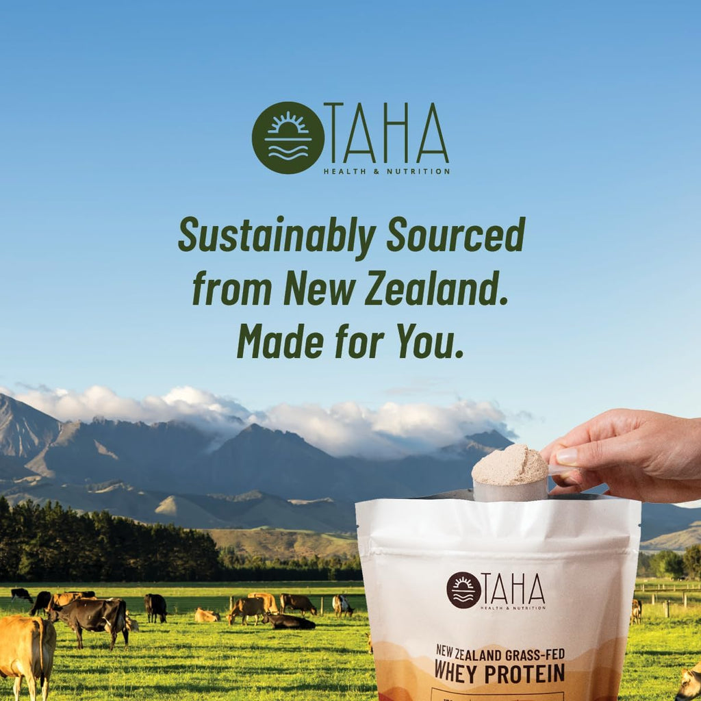 Taha Health & Nutrition Chocolate Whey Protein Isolate Powder, 30g Protein, 7.9g BCAAs, 4.3g Leucine | New Zealand Free-Range, Grass-Fed Dairy | Gluten-Free, Keto, Kosher | 2LB, ~24 Servings