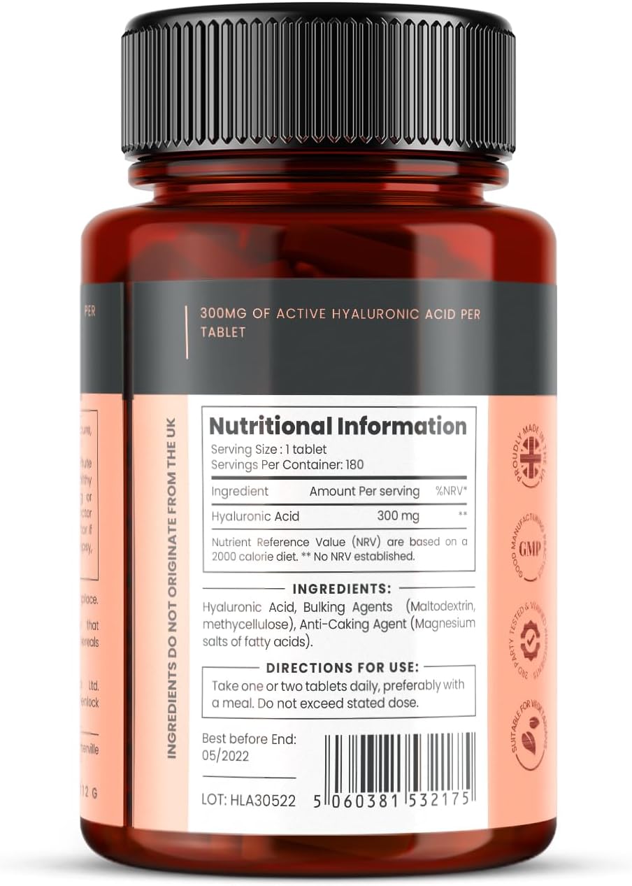 Triple Strength Hyaluronic Acid 300mg x 180 tablets (6 months supply). 300% stronger