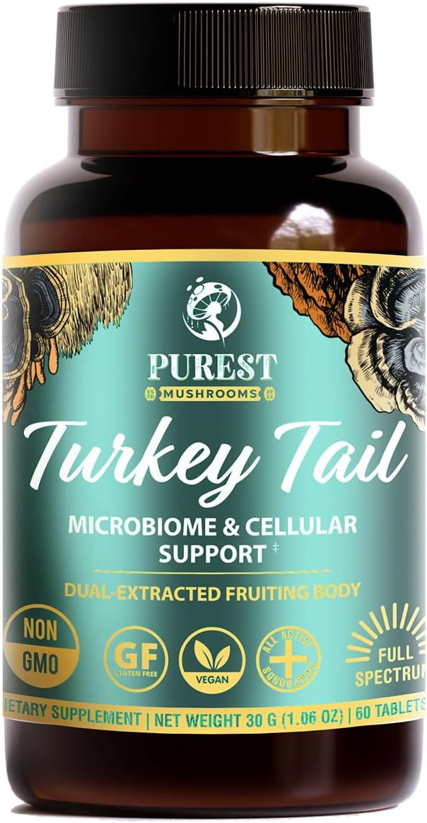 Turkey Tail Mushroom Extract Tablets - 30g Monthly Supply - Dual-Extraction Fruiting Body - 35%+ Beta-glucans + Active Compounds - Hardwood Log Grown - No Fillers or Additives