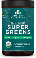 Ancient Nutrition Super Greens Powder, Organic Superfood Powder with Probiotics Made with Spirulina, Chlorella, Matcha, and Digestive Enzymes, 25 Servings, 7.05oz