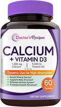Doctor's Recipes Calcium 1200 mg with Vitamin D3, Calcium Supplements for Women & Men, Non-GMO, No Soy, Bone & Immune Support, Calcium Carbonate, Extra Absorption, 60 Tablets