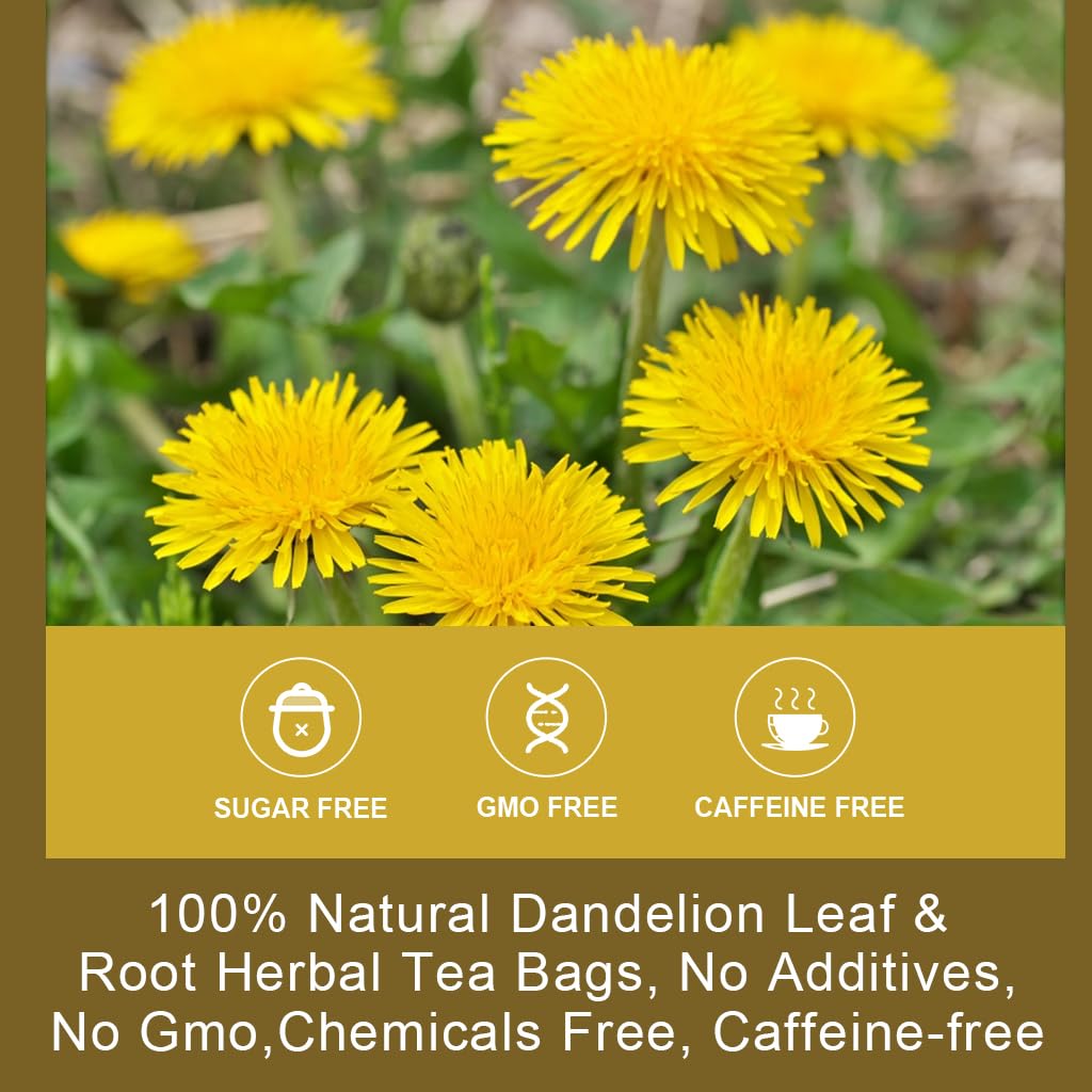 Dried Dandelion Leaf & Root Tea - Natural Dandelion Herbal Tea for Liver Support, Antioxidant, Digestion and Immune Support, Caffeine Free - 40 Tea Bags