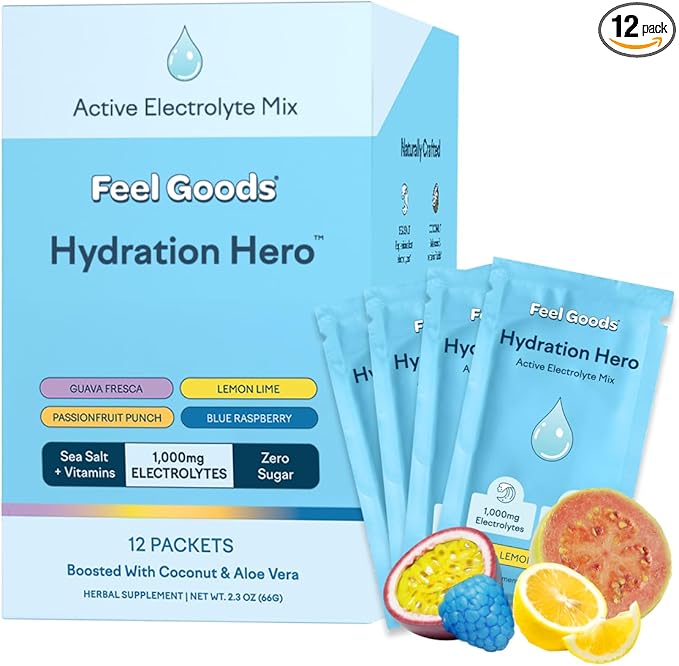 Feel Goods Hydration Hero Variety Pack, Sugar-Free Electrolyte Powder Packets - Daily Electrolytes Drink Mix with Magnesium, Potassium & Vitamins for Fasting & Energy - Keto, Vegan & Organic Flavors