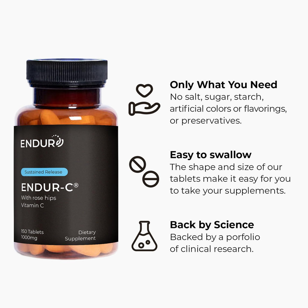 ENDUR-C®, Time Release Vitamin C Supplement Tablets For Optimal Absorption, Ascorbic Acid & Vitamin C with Rose Hips, 1000mg, 150 Tablets