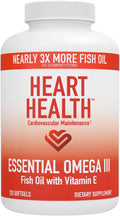 Heart Health Essential Omega 3 Fish Oil with Vitamin E - High Potency Omega 3 Fish Oil Supplement with EPA & DHA - Burpless Softgels from Sardines & Anchovies - Non-GMO, Gluten Free - 60 Servings