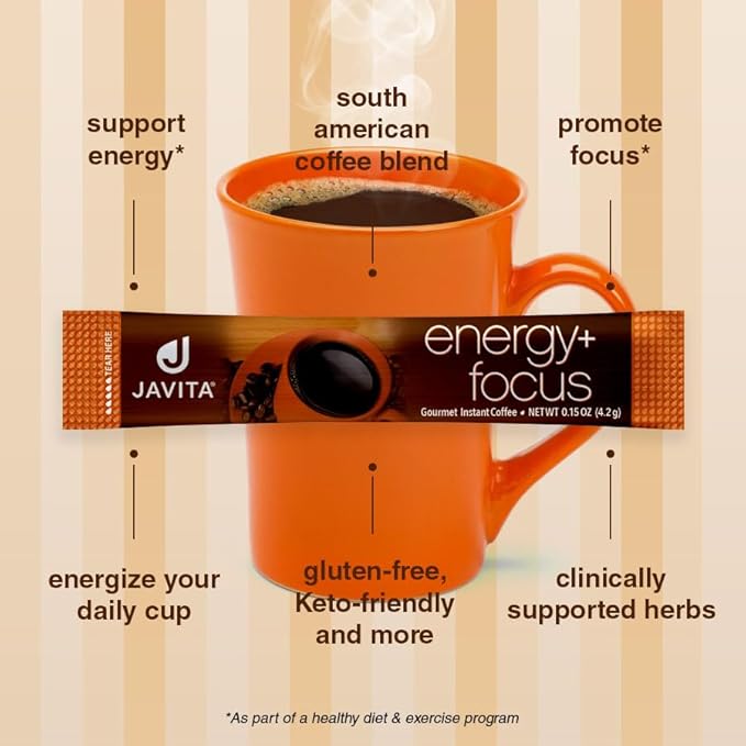 Energy + Focus Instant Coffee by Javita – Premium Arabica with Adaptogens – Clean Energy & Mental Clarity Support – Convenient Functional Coffee Medium Roast Coffee Mix (1 box/24 serv.)