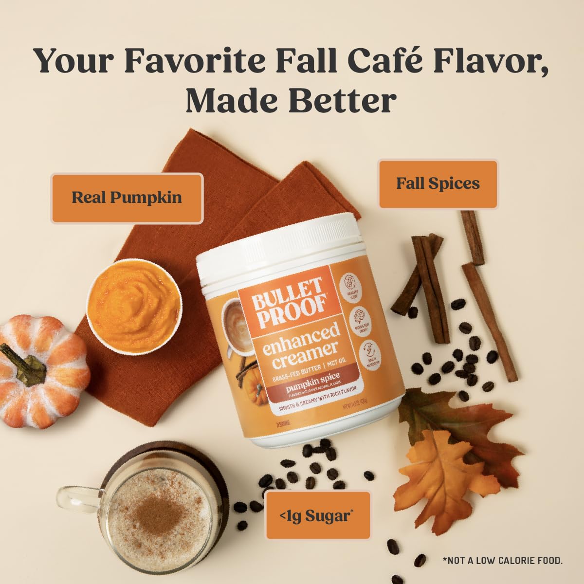 Bulletproof Pumpkin Spice Creamer, 14.8 Ounces, Keto Coffee Powder Creamer with MCT Oil and Grass-Fed Butter