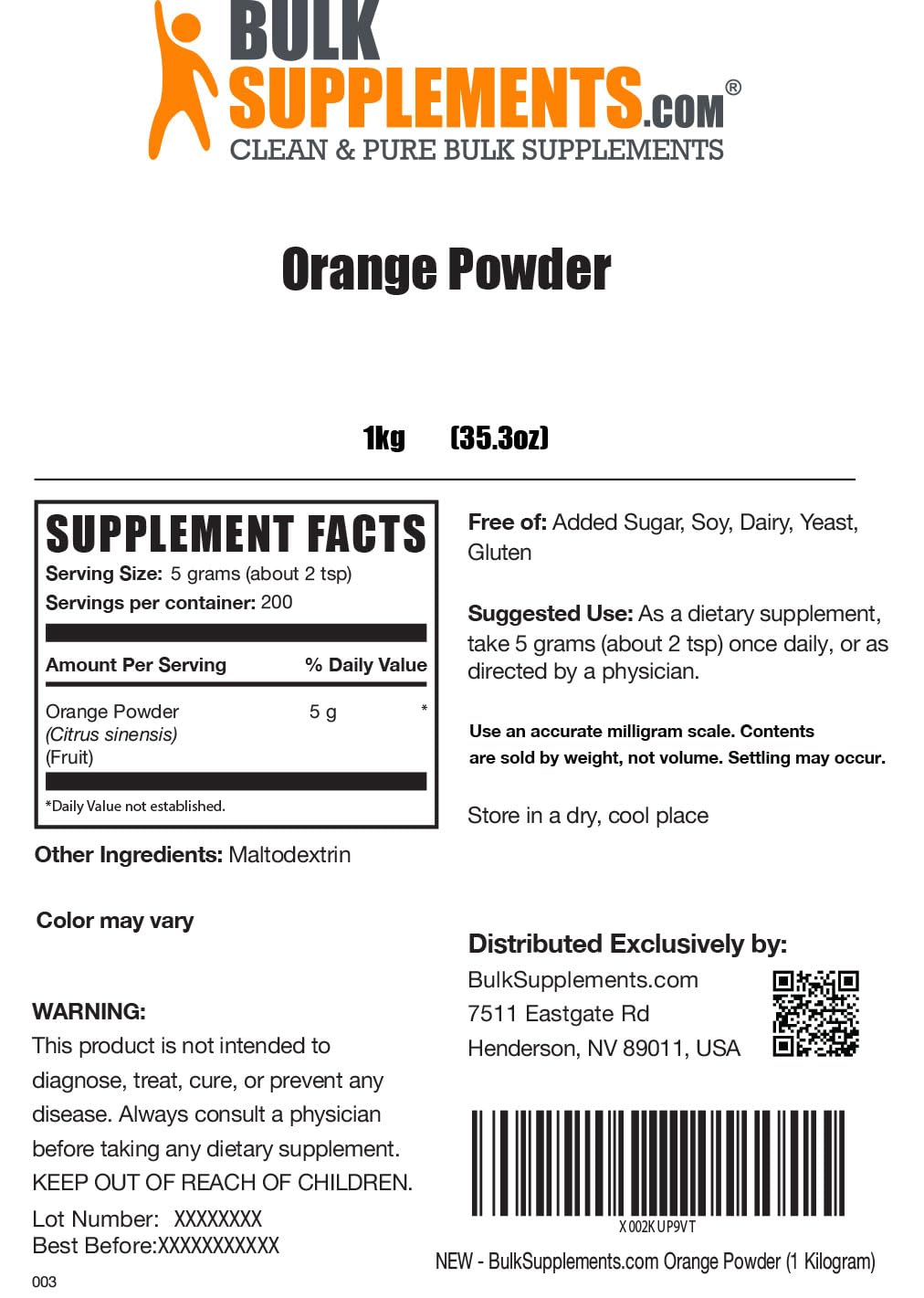 BulkSupplements.com Orange Powder - Sugar Free Electrolyte Powder - Water Flavoring Sugar Free - Orange Powder (5 Kilograms - 11 lbs)