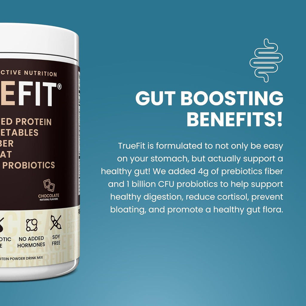 TrueFit Gut Healthy Protein Powder, Grass-Fed Whey Meal Replacement Shake with Prebiotics, Probiotics, & Organic Superfoods, Keto Friendly, Gluten Free (Packaging May Vary) 40 Servings