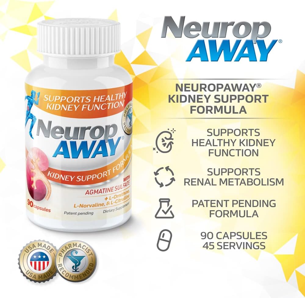 NeuropAWAY Kidney Support Formula Sugar Free with Agmatine Sulfate 500mg L-Novaline 50mg L-Ornithine 150mg L-Citrulline 100mg Per Capsule 90CT Fast Acting Kidney Support