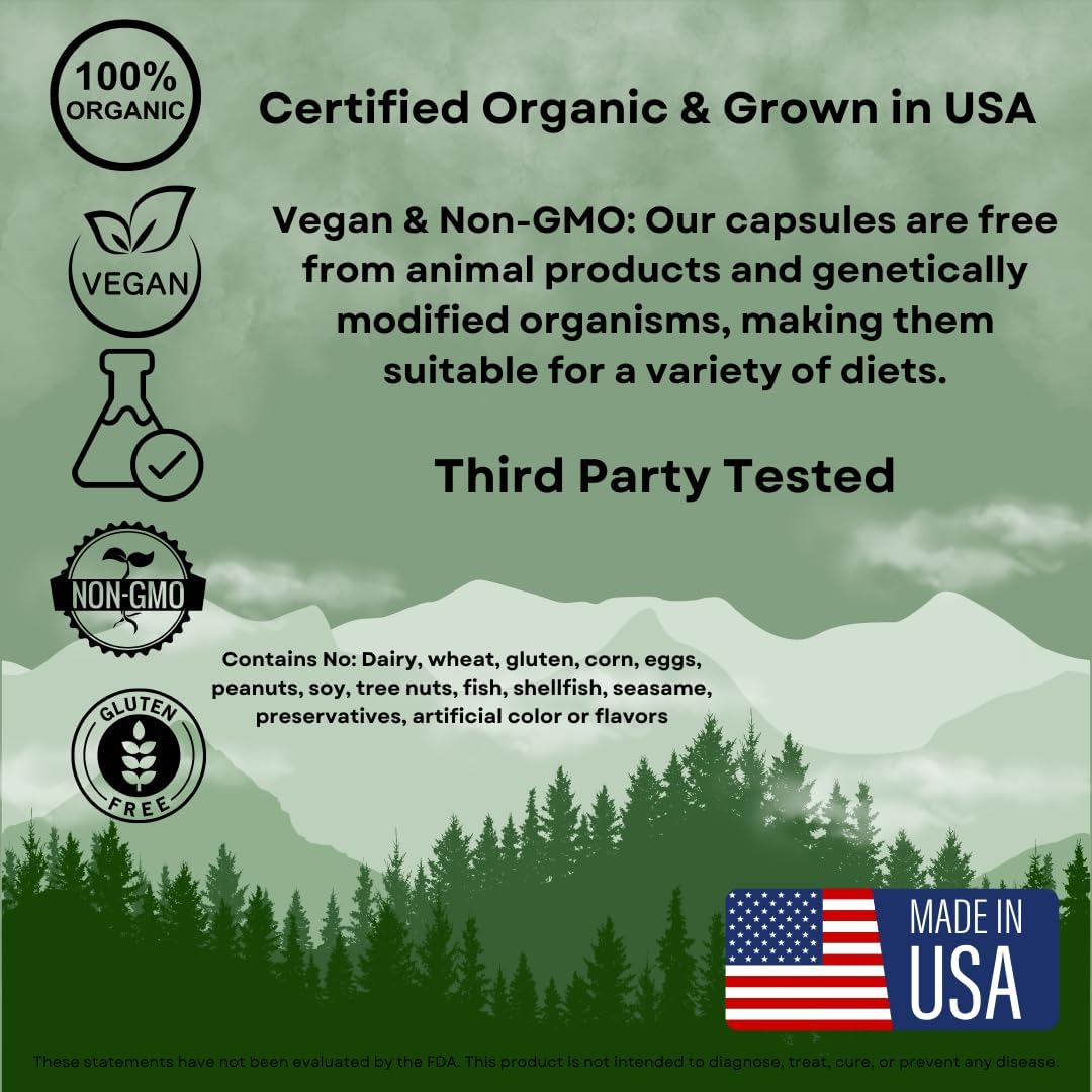 Organic Lion's Mane Mushroom Capsules - 1,000mg High Potency - Brain Boost, Focus & Immune Support - Non-GMO, Vegan, 60 Count