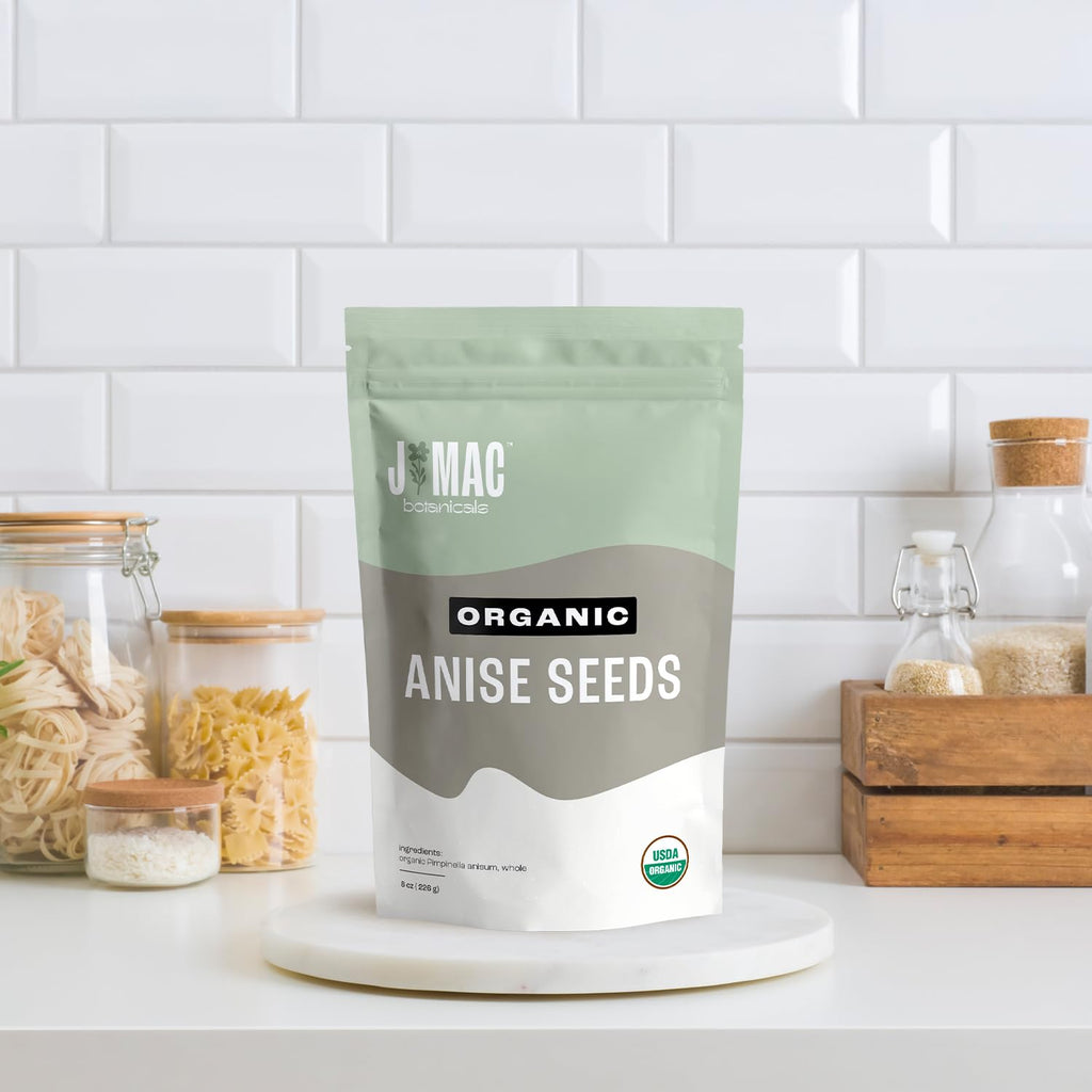 J Mac Botanicals Organic Anise Seeds (16 oz) whole seeds, aniseed, anisecookies, anisetea, aniseseed powder, aniseseeds for baking, Certified Organic.
