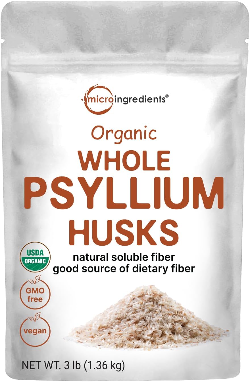 Micro Ingredients Organic Whole Psyllium Husks, 3lbs | Daily Soluble Fiber Supplement | India Origin | Natural Prebiotics & Probiotics | Supports Digestive Health|Non-GMO, Keto Friendly, Vegan