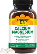 Country Life Target-Mins Calcium Magnesium Complex 1000mg/500mg, 90 Tablets, Certified Gluten Free, Certified Vegan, Certified Non-GMO Verified