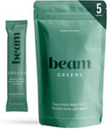 Beam Greens Powder, Greens Superfood Powder, Greens Supplement for Gut Health, Vegan, Non GMO Organic Greens Blend, Daily Greens with Ashwagandha, Vitamin C, B12, B6, D, Strawberry Kiwi, 5 Servings