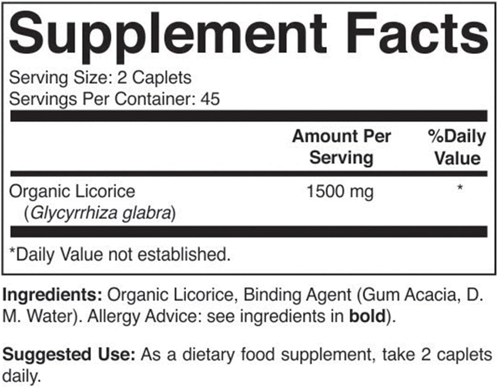 Brieofood Organic Licorice 1500mg, 45 Servings, Vegetarian, Gluten Free, 90 Vegetarian Tablets