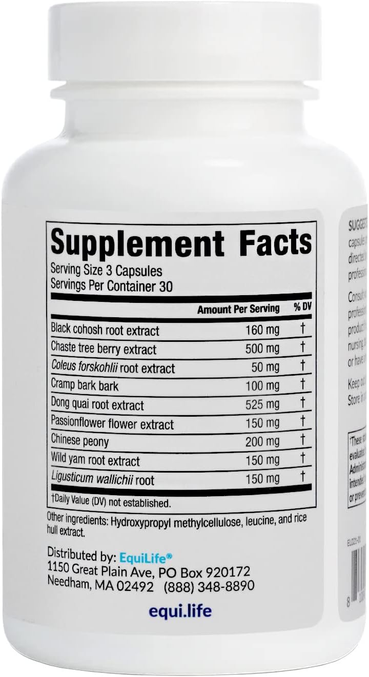 Equilife Hormone Balance Support for Women, Herbal Blend Supplement with Black Cohosh & Passion Flower to Support Overall Wellness, Gluten Free, Vegan, Non GMO, Dairy & Soy Free, 90 Capsules