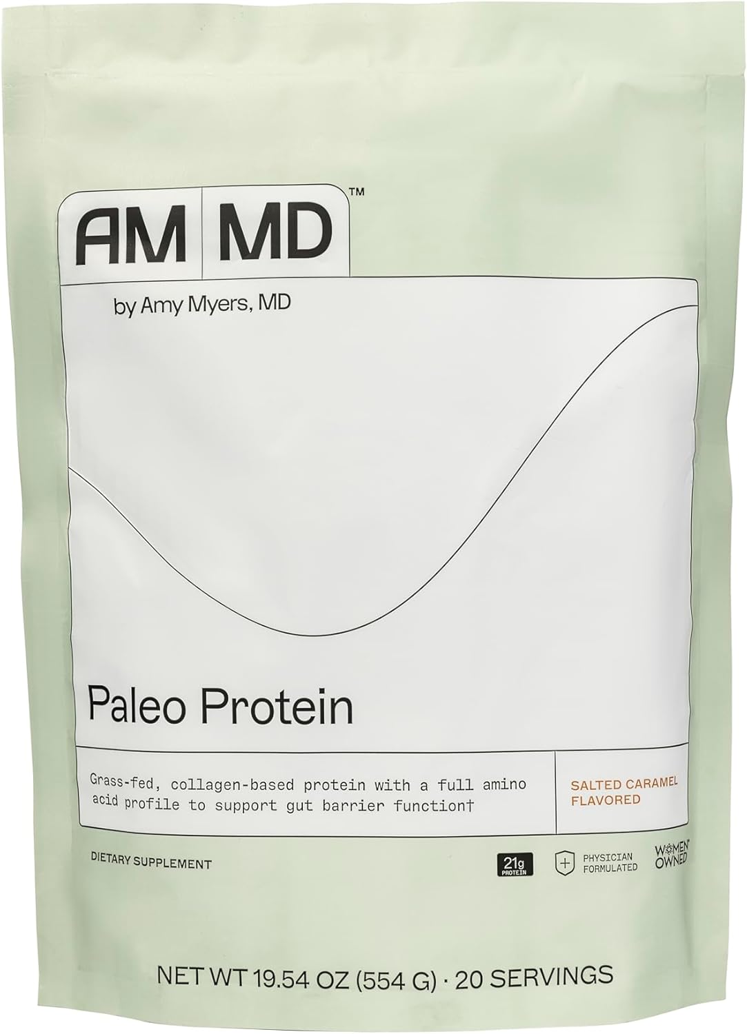 Amy Myers MD Paleo Protein Powder - with Collagen Peptides for Gut Health - Supports Hair, Skin & Nails - Non-GMO, Gluten-Free, Non-Dairy & More - Salted Caramel - 19.54 oz (20 Servings)