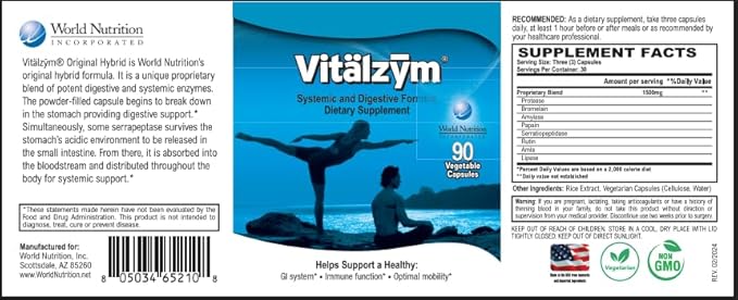 Digestive Enzymes for Gut Health | Proteolytic Systemic Multi Enzymes with Serrapeptase for Women and Men | Helps Increase Blood Flow and Maintain Digestive Health (90 Capsules)