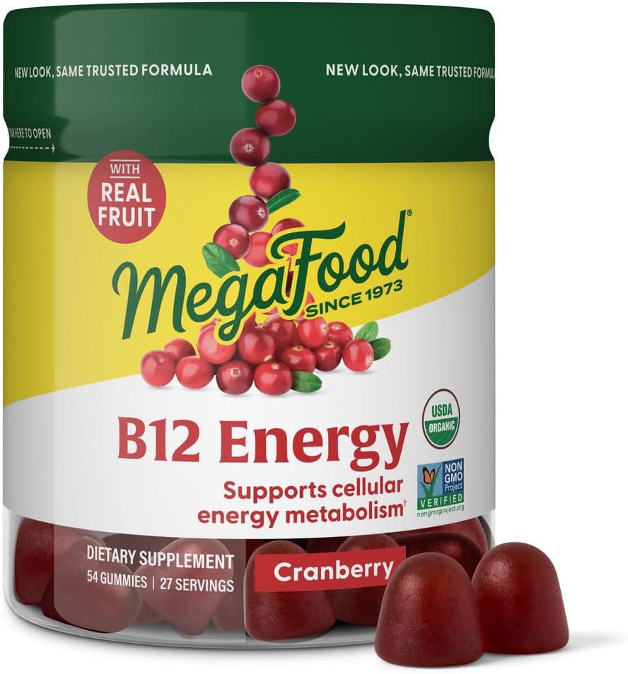MegaFood Vitamin B12 Energy Gummies - Vegan - With Methyl B12 Vitamins to Support Cellular Energy Production - Cranberry - Daily Vitamin B12 Supplement - USDA Organic - 70 Gummies, 35 Servings