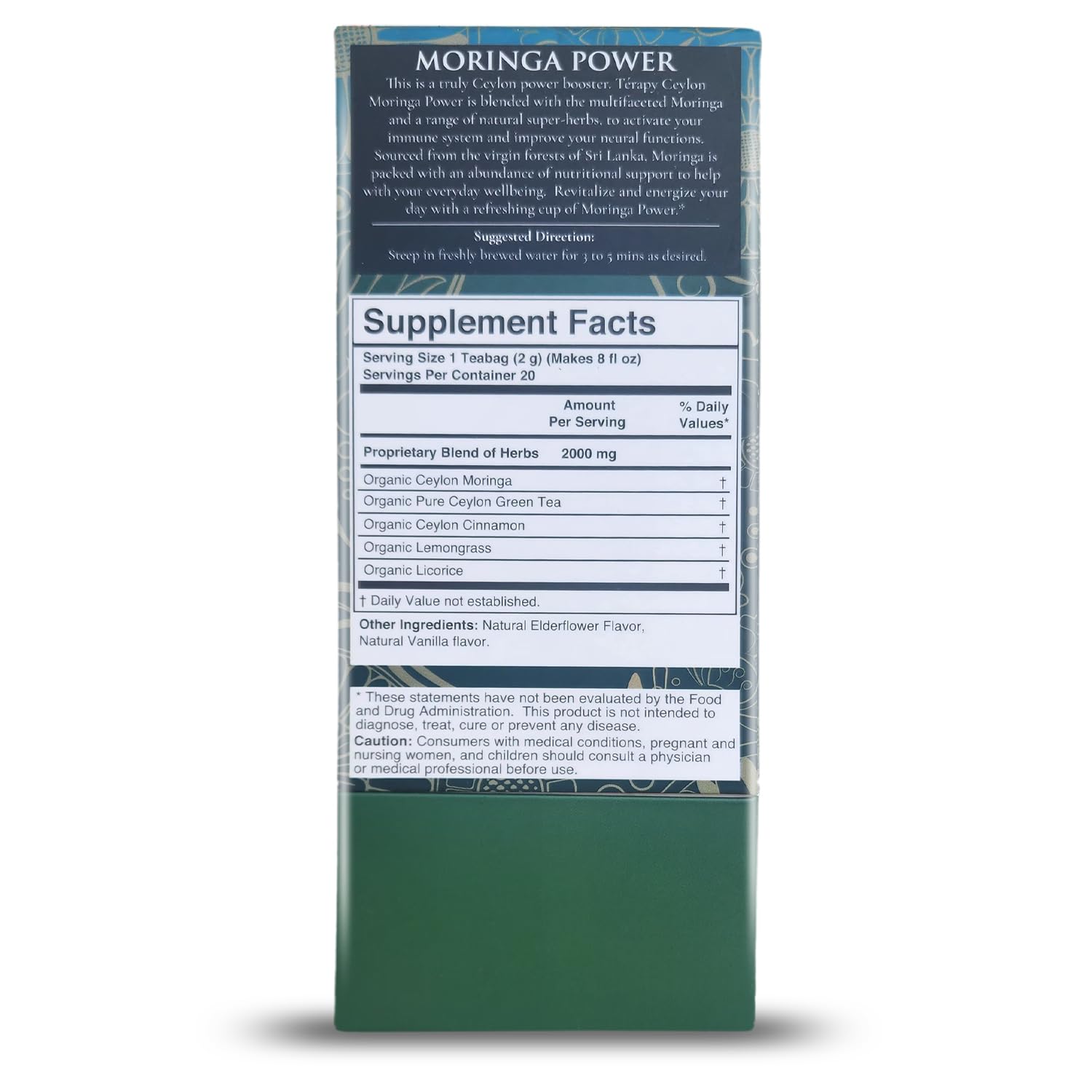 Térapy Ceylon Organic MORINGA TEA | USDA Organic Herbal Tea Bags| Helps with Vitality & Antioxidants | 100% Natural Ayurvedic Ingredients | 20 Individually Wrapped Tea Bags