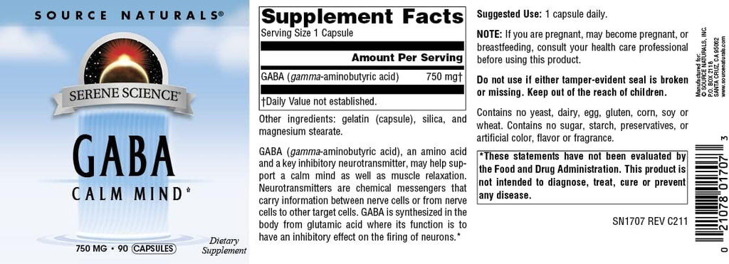 Source Naturals Serene Science GABA, for a Calm Mind, 750mg - 90 Capsules