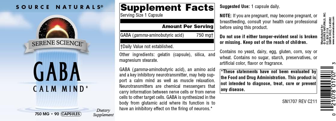Source Naturals Serene Science GABA, for a Calm Mind, 750mg - 90 Capsules