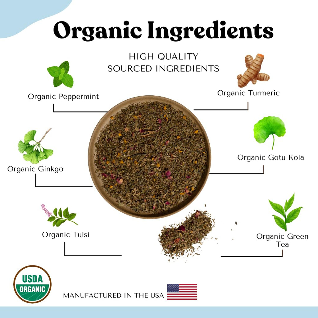 Brain Fog Tea for Herbal Focus & Memory, AIP AutoimmuniTea Protocol Diet Compliant Foods, Whole 30, Paleo Friendly - Nootropics Support Herbs Gingko Biloba, Peppermint, Gotu Kola