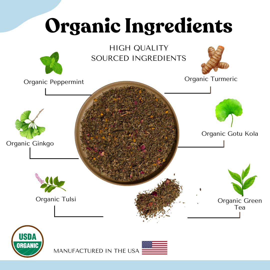 Brain Fog Tea for Herbal Focus & Memory, AIP AutoimmuniTea Protocol Diet Compliant Foods, Whole 30, Paleo Friendly - Nootropics Support Herbs Gingko Biloba, Peppermint, Gotu Kola