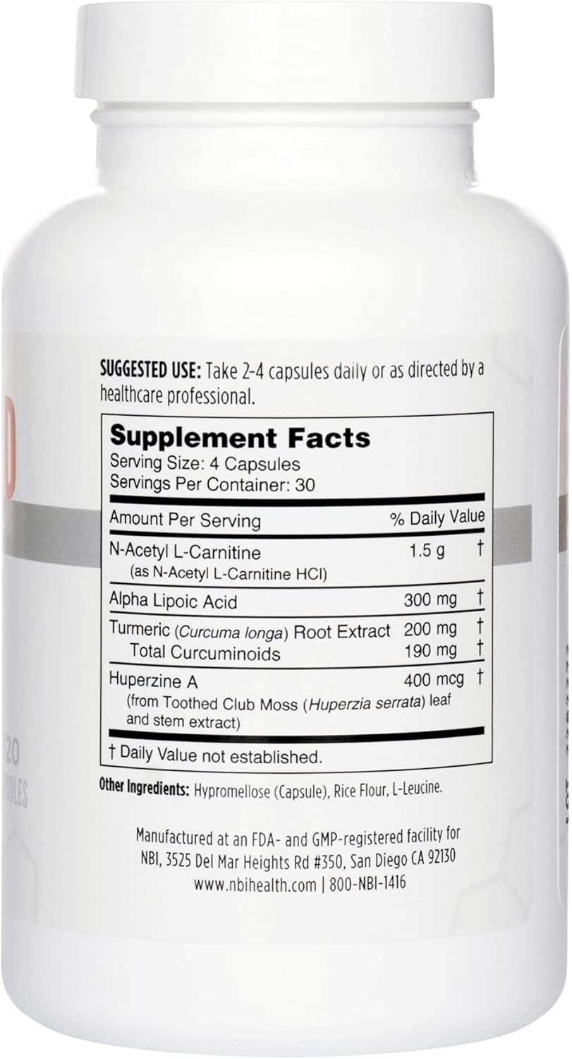 Brain Blend for Memory, Focus, Concentration, Cognitive Function for Men & Women | Caffeine-Free with ALCAR, Alpha Lipoic Acid, Huperzine A, Turmeric | Nootropic | 120ct Capsules