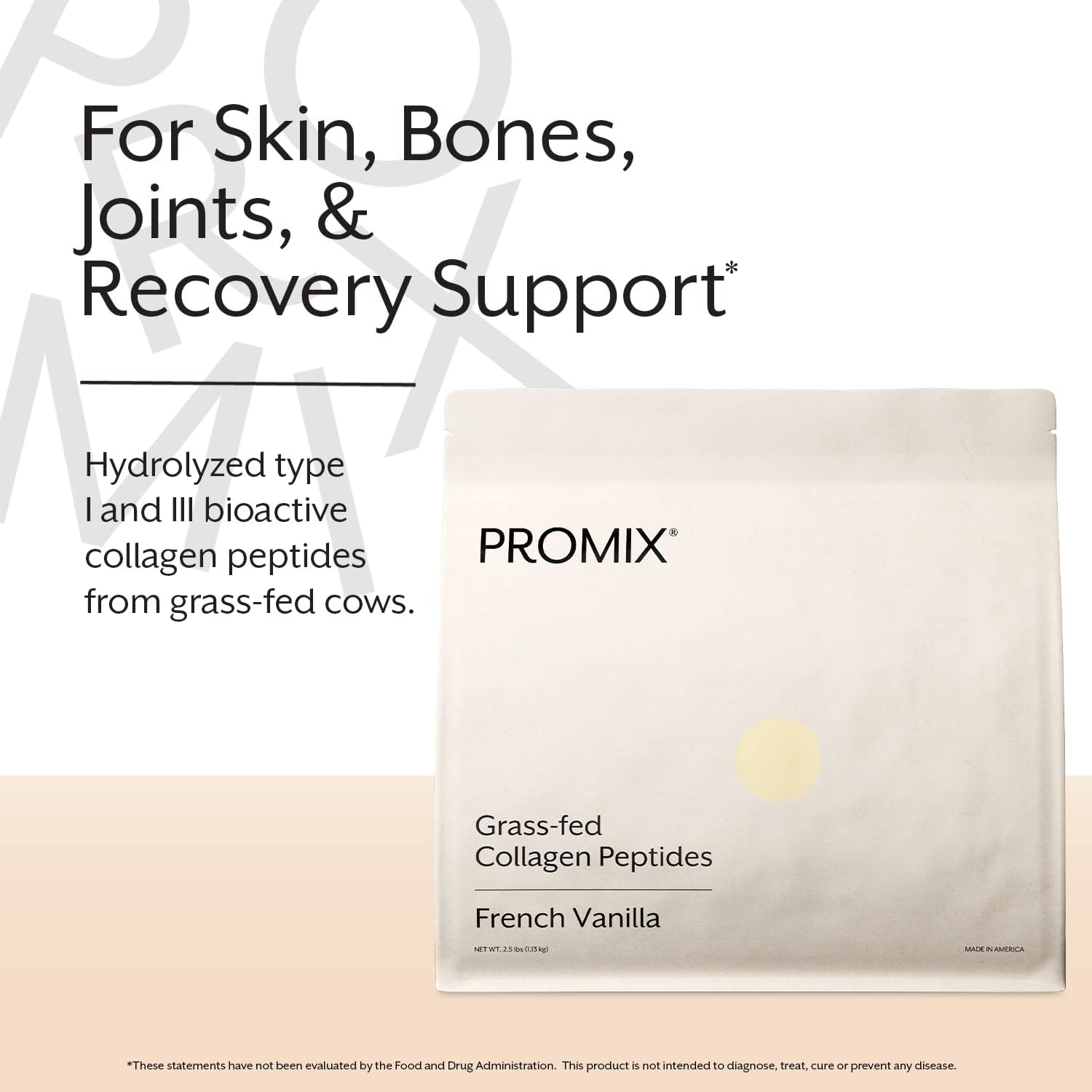 ProMix Nutrition Hydrolyzed Collagen Peptides Protein - Type 1 & 3 Grass Fed Collagen, Organic Coconut Sugar, Vanilla - 2.5 Pound (Pack of 1)