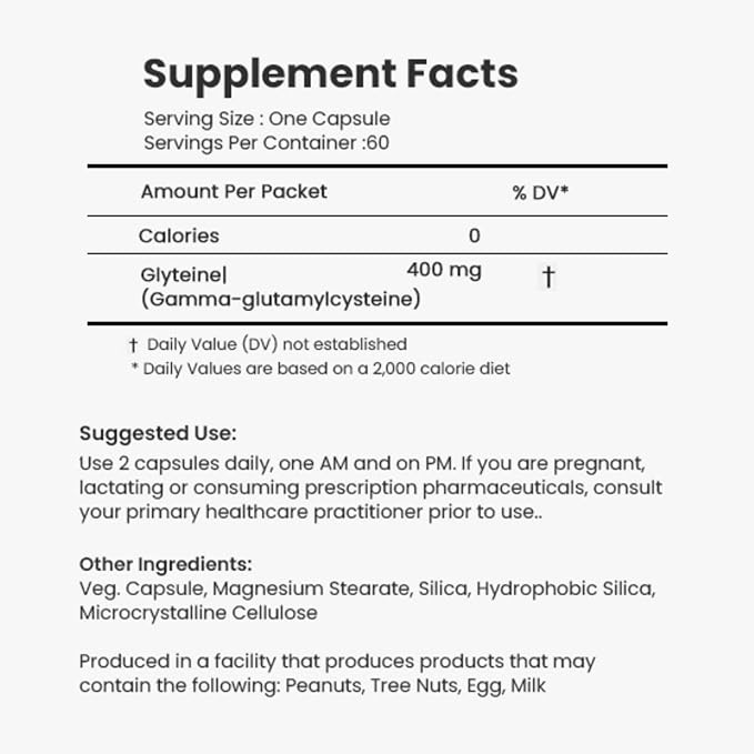 CONTINUAL - G Glyteine 400 mg Capsules | Cellular‑Enhancing Glutathione Supplement | Powerful Antioxidant Support | 60‑Day Supply (120 Capsules)