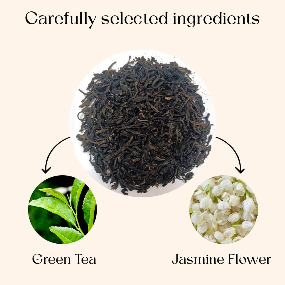 Jasmine Green Tea Bags, 50 Counts, Mountain Loose Leaf Green Tea, Flavored, Delightful Aroma, Sugar Free, 100% Natural Gluten Free, Medium Caffeine Brew As Hot, Cold Or Iced Tea