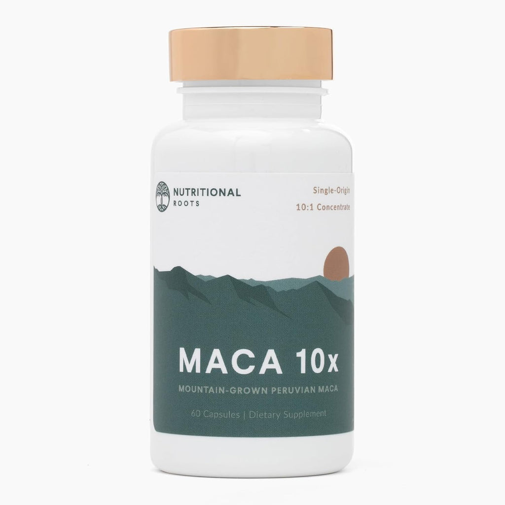 Maca Root Capsules: Peruvian Maca 10x, Made with Organic Maca Powder (Lepidum meyennii), 10:1 Concentration, Single-Origin, Vegan, Gelatinized Maca Supplement, 60 ct.