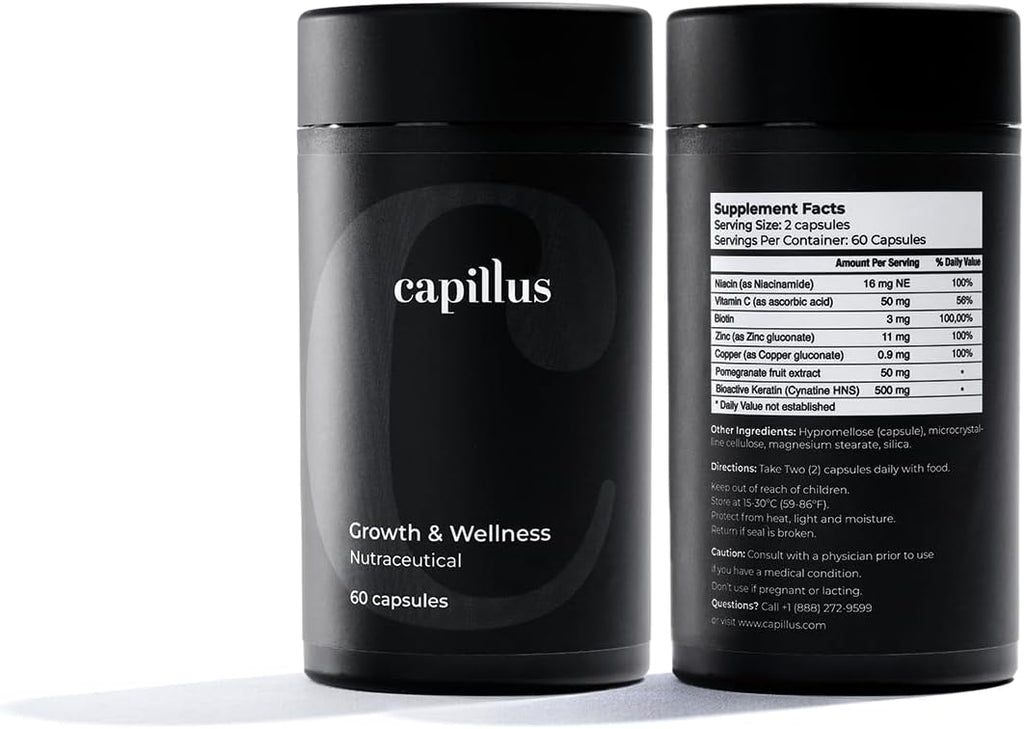 Capillus Hair Growth Vitamins for Women, Hair Supplements for Hair Growth Men, Biotin, Keratin & Cynatine HNS Hair Regrowth Products Hair Vitamins for Faster Hair Growth 60 Capsules