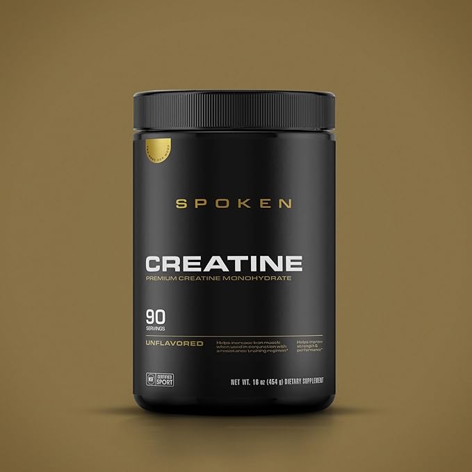 Spoken Nutrition Creatine Monohydrate, Build Lean Muscle Mass and Improve Recovery, Unflavored Powder, 90 Servings, Strength & Performance Support